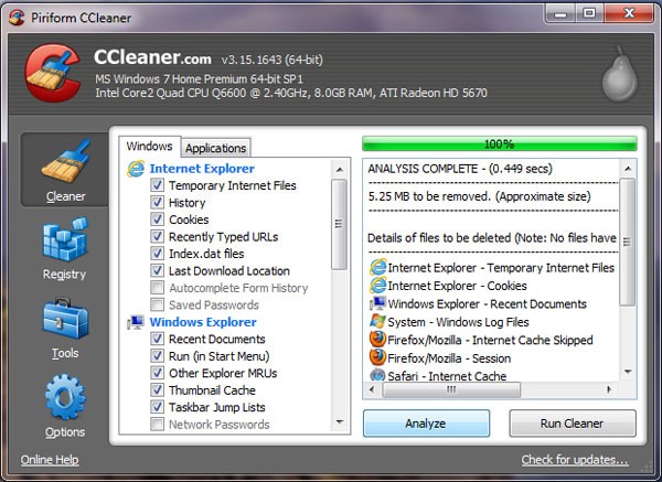 CCleaner Program Interface