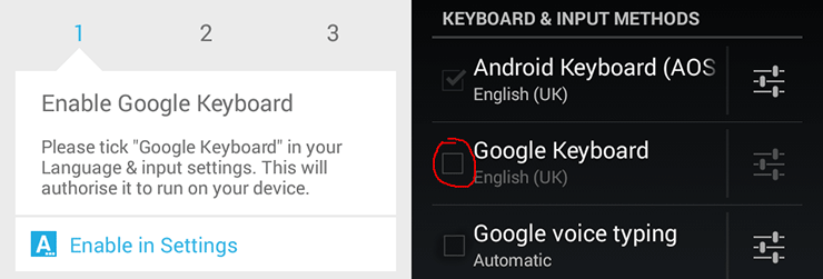 Enable Google Keyboard